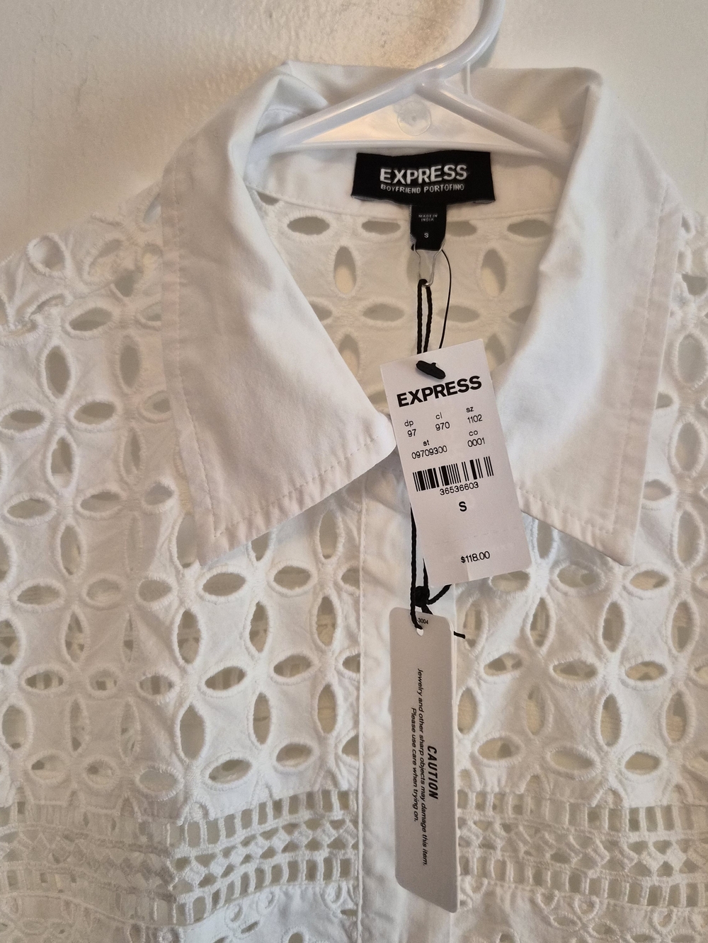 Express White Eyelet Cotton Button-Up Shirt - Women - Picture 2 of 11